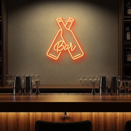 Gold Beer Bottles Bar Neon Sign