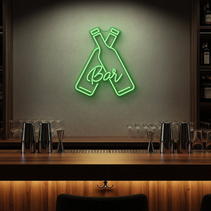 Green Beer Bottles Bar Neon Sign