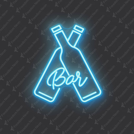 Ice Blue Beer Bottles Bar Neon Sign