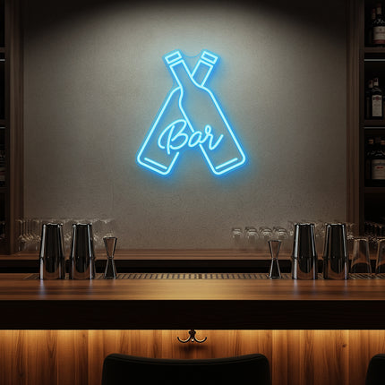 Ice Blue Beer Bottles Bar Neon Sign