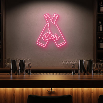 Light Pink Beer Bottles Bar Neon Sign