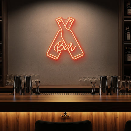 Orange Beer Bottles Bar Neon Sign