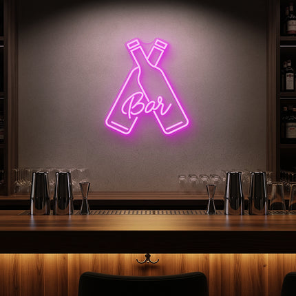 Pink Beer Bottles Bar Neon Sign