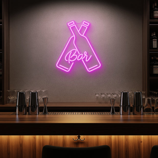 Pink Beer Bottles Bar Neon Sign