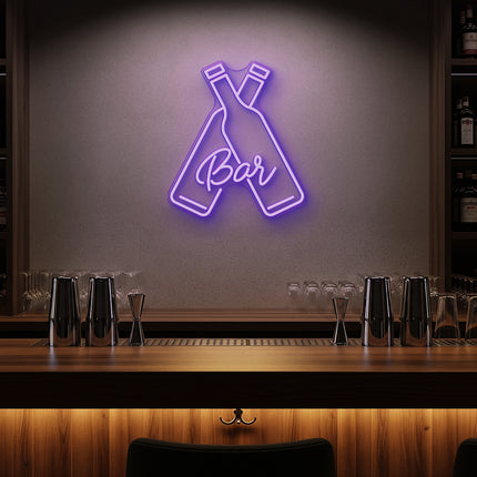 Purple Beer Bottles Bar Neon Sign