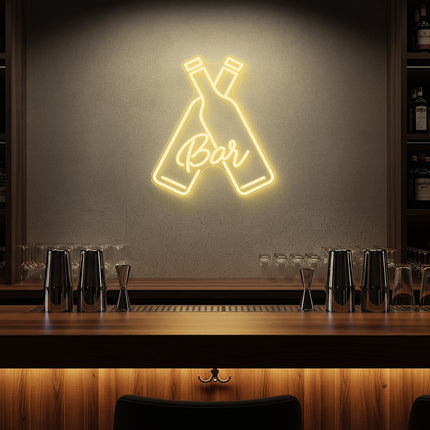Warm White Beer Bottles Bar Neon Sign