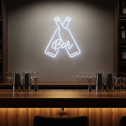 White Beer Bottles Bar Neon Sign