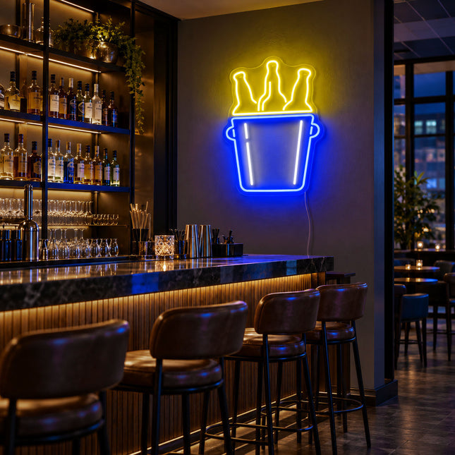 Lemon Yellow Beer Bucket Neon Sign