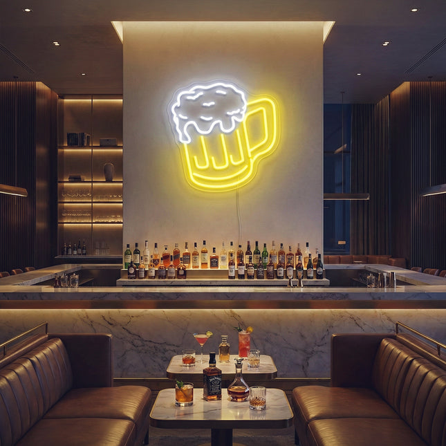 Lemon Yellow Beer Mug Neon Sign