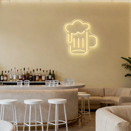 Warm White Beer Mug Neon Sign