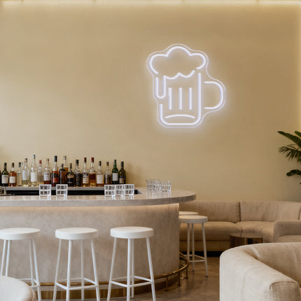 White Beer Mug Neon Sign
