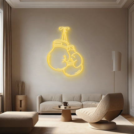 Warm White Boxing Gloves Neon Sign