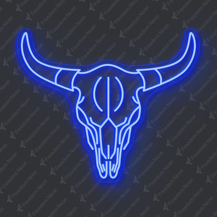 Blue Bull Skull Neon Sign
