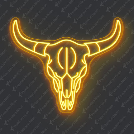 Golden Yellow Bull Skull Neon Sign