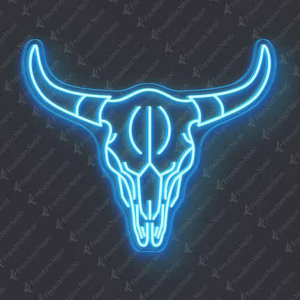 Ice Blue Bull Skull Neon Sign
