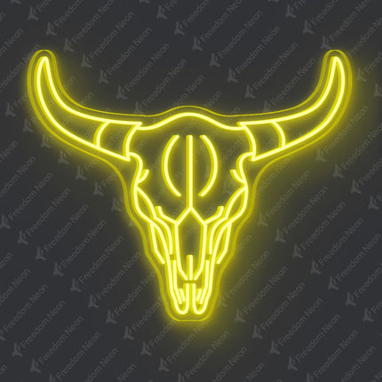 Lemon Yellow Bull Skull Neon Sign