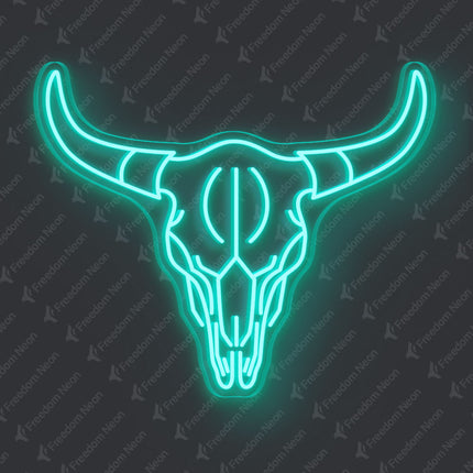 Mint Green Bull Skull Neon Sign