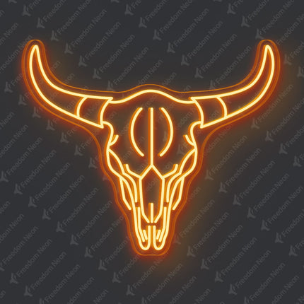 Orange Bull Skull Neon Sign