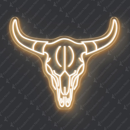 Warm White Bull Skull Neon Sign