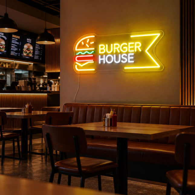 Lemon Yellow Burger House Neon Sign