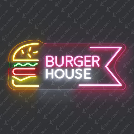 Light Pink Burger House Neon Sign