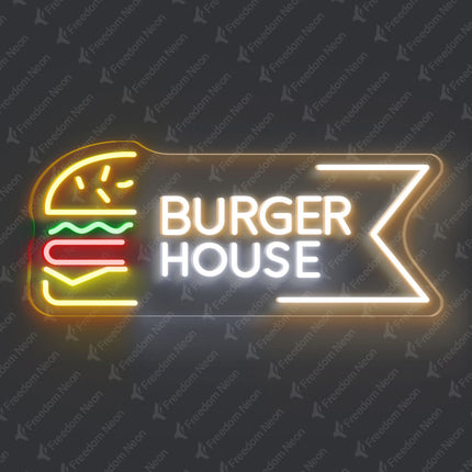 Warm White Burger House Neon Sign
