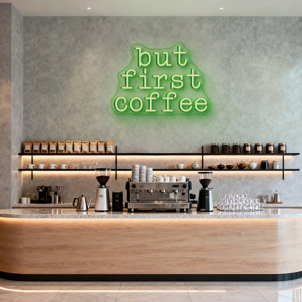 Green "But First Coffee" Neon Sign