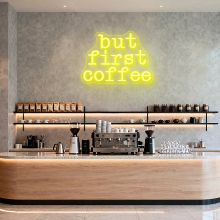 Lemon Yellow "But First Coffee" Neon Sign