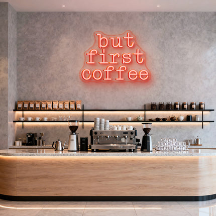Orange "But First Coffee" Neon Sign