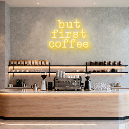 Warm White "But First Coffee" Neon Sign