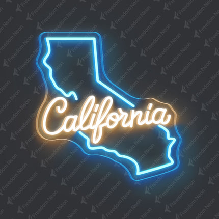 Ice Blue California Map California Neon Sign