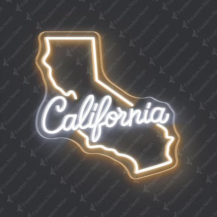 Warm White California Map California Neon Sign
