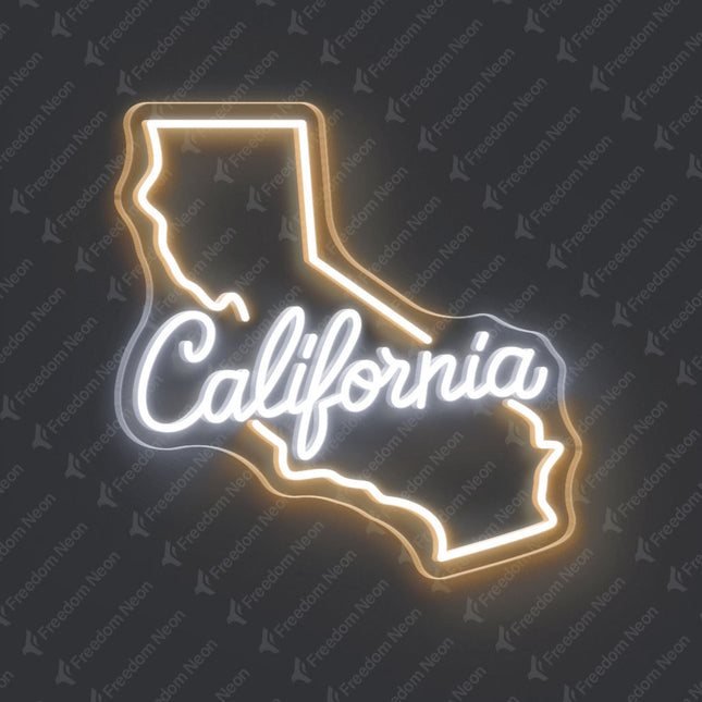 Warm White California Map California Neon Sign