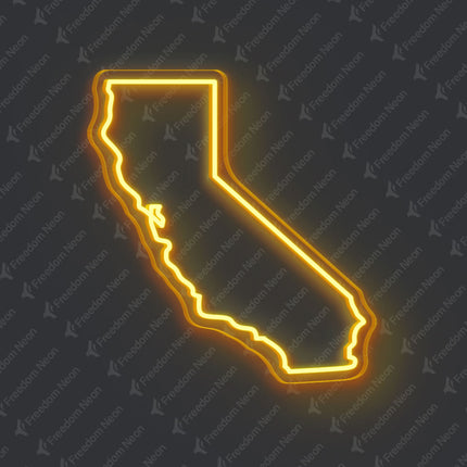 Golden Yellow California Map Outline Neon Sign