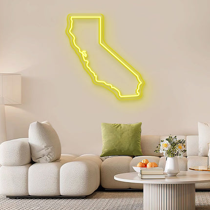 Lemon Yellow California Map Outline Neon Sign