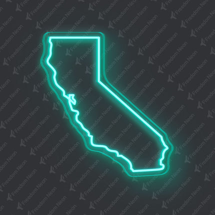 Mint Green California Map Outline Neon Sign