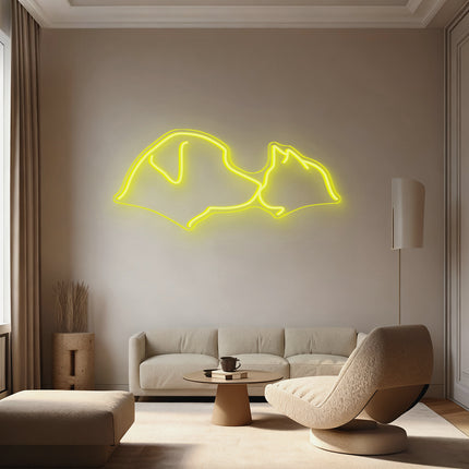 Lemon Yellow Cat & Dog Neon Sign