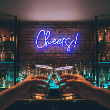 Blue "Cheers" Neon Sign
