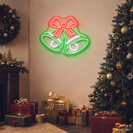 Green Christmas Bell with Red Bow Neon Sign