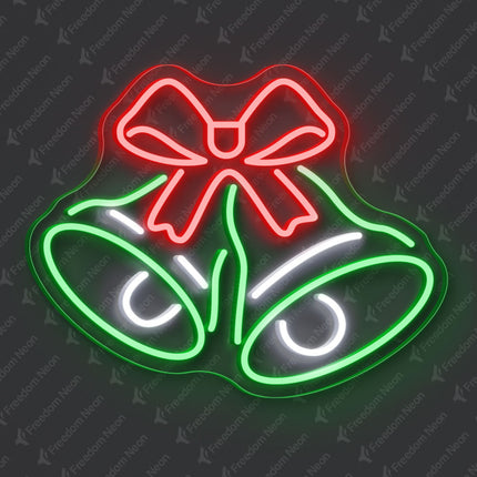 Green Christmas Bell with Red Bow Neon Sign