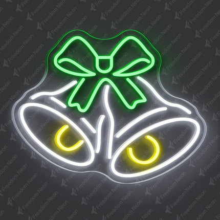 White Christmas Bell with Green Bow Neon Sign