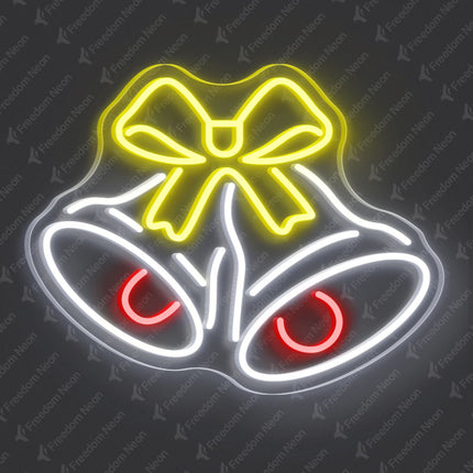 White Christmas Bell with Lemon Yellow Bow Neon Sign
