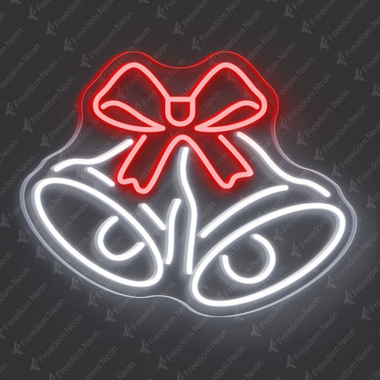 White Christmas Bell with Red Bow Neon Sign