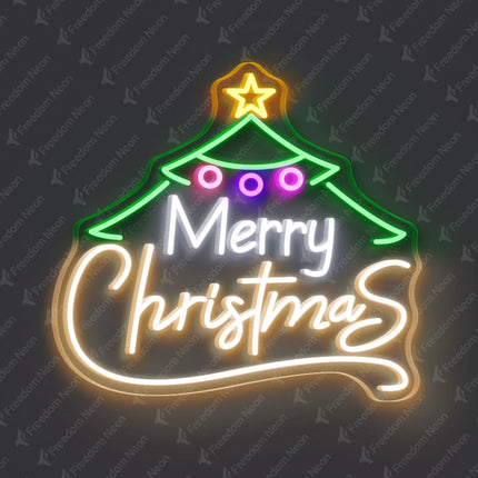 Christmas Tree with Warm White 'Merry Christmas' Neon Sign