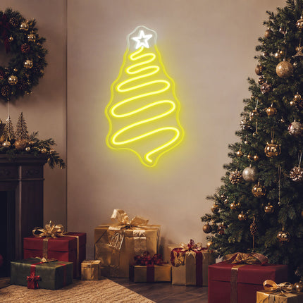 Lemon Yellow Christmas Tree with Star Neon Sign
