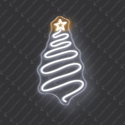 White Christmas Tree with Star Neon Sign