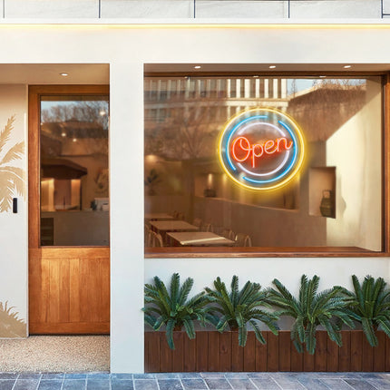 Golden Yellow Circular Open Neon Sign
