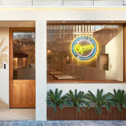 Lemon Yellow Circular Open Neon Sign