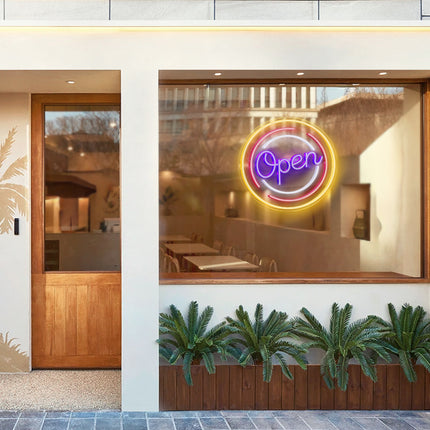 Purple Circular Open Neon Sign