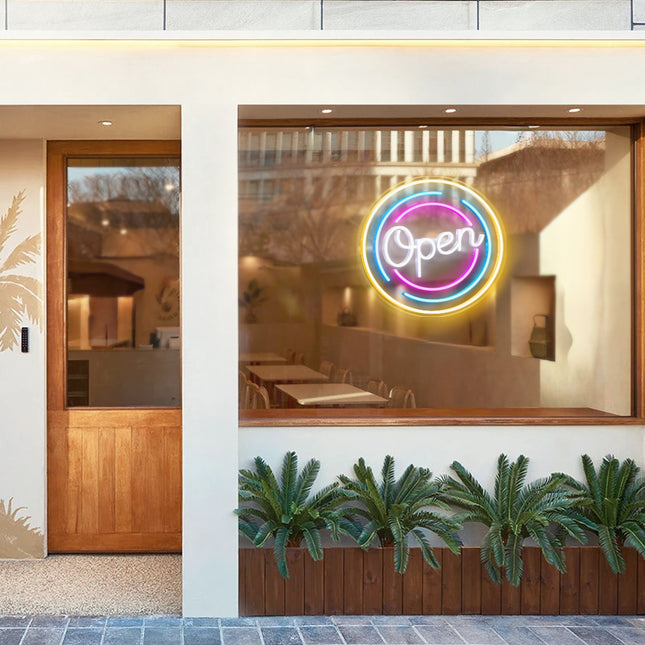 White Circular Open Neon Sign